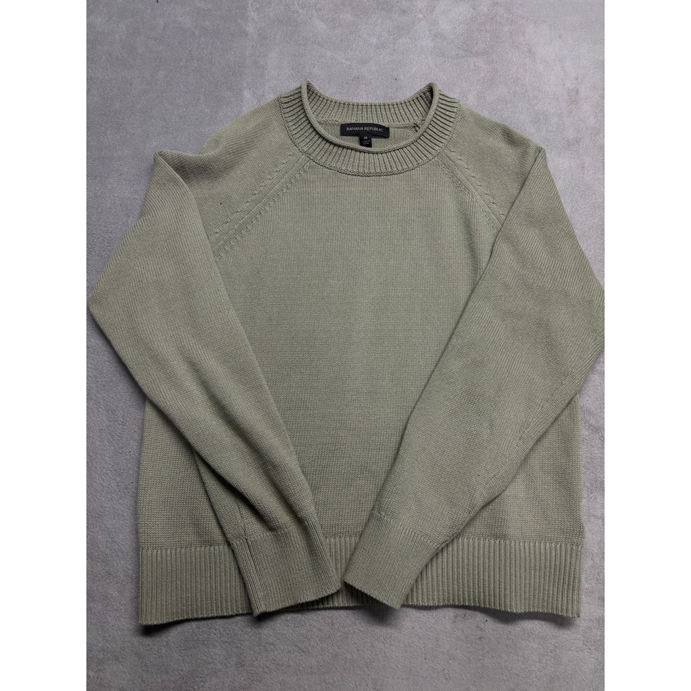 Banana Republic Raglan Sweater M Green Cotton Polyester Knit Crew Neck Casual